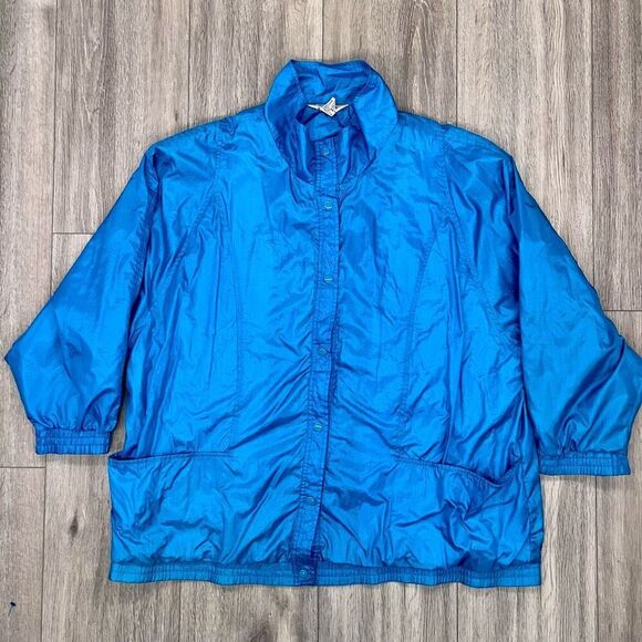 Haband Women's Blue Long Sleeve Mock Neck Snap Lined vintage Windbreaker Size 3X - Picture 1 of 7